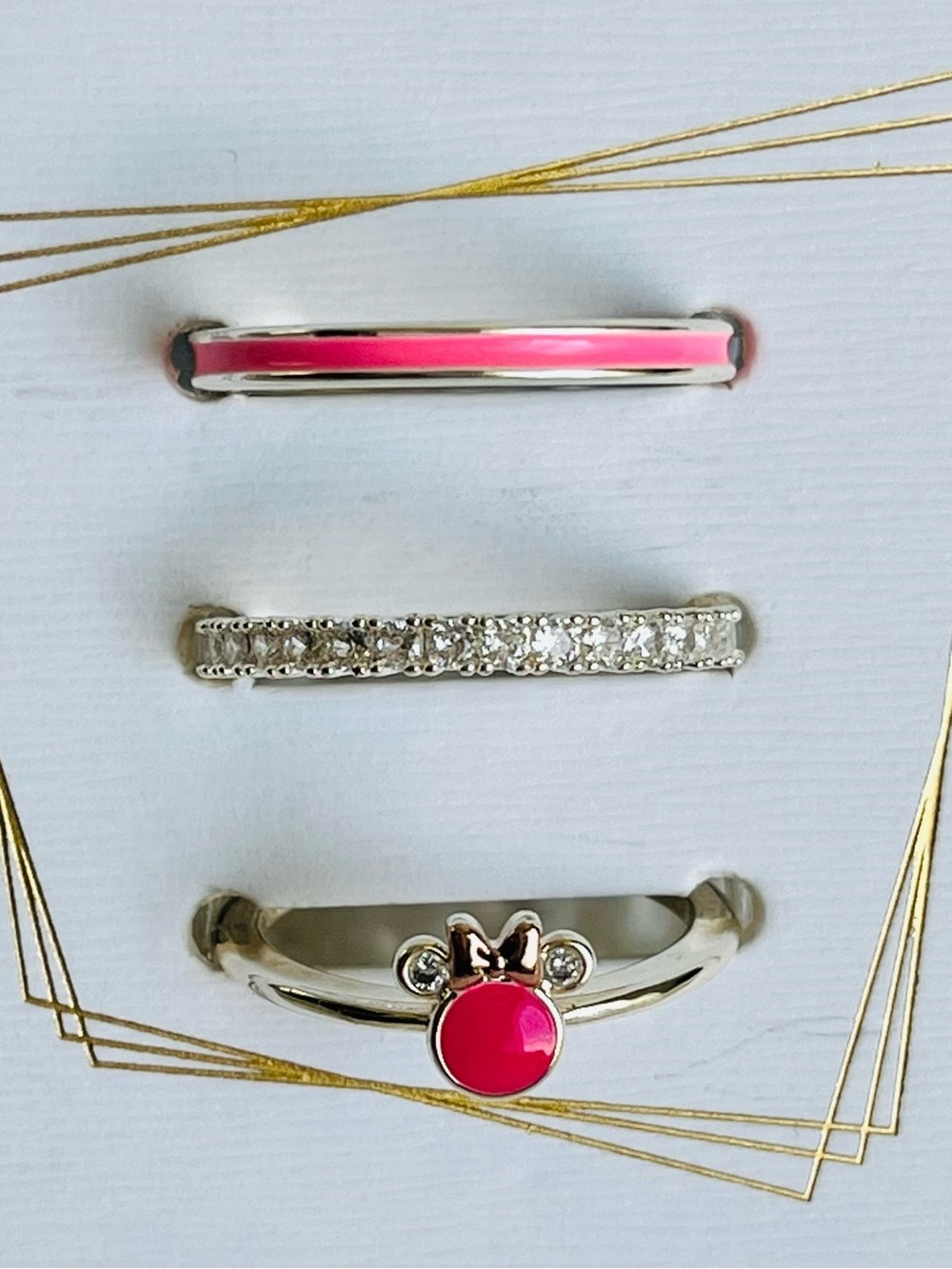 Unwritten Disney Cubic Zirconia Pink Enamel Minnie Mouse Ring Set Size 9